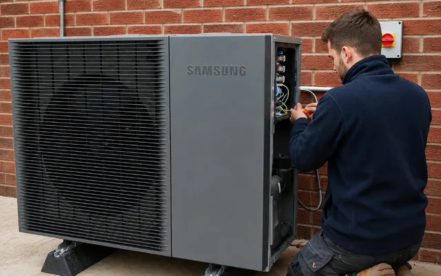 Greenmotion engineer commissioning a heat pump system